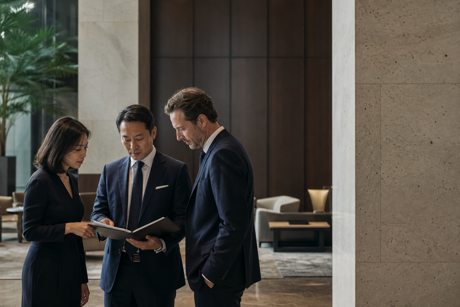 International research professionals reviewing material together